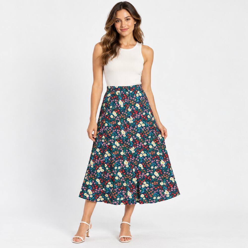 Vintage The Tog Shop Floral Button Front Midi Skirt 18